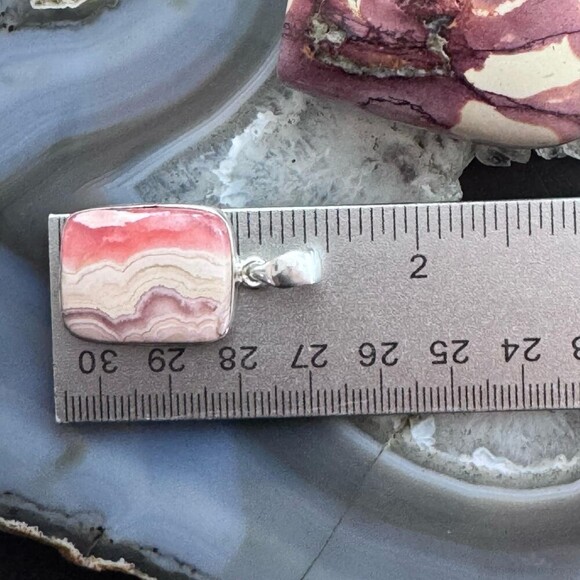 Sterling Silver Southwestern Style Rectangle Rhodochrosite Pendant For Women - Picture 10 of 10